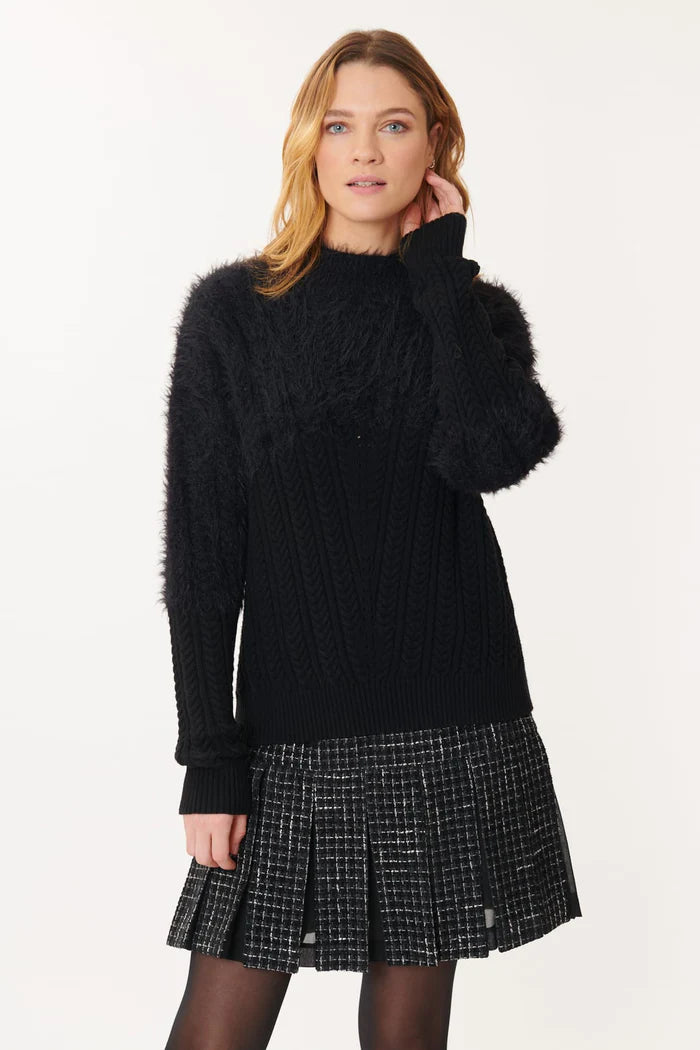 Textured cotton pullover sweater black -Joyce Sweater - Black