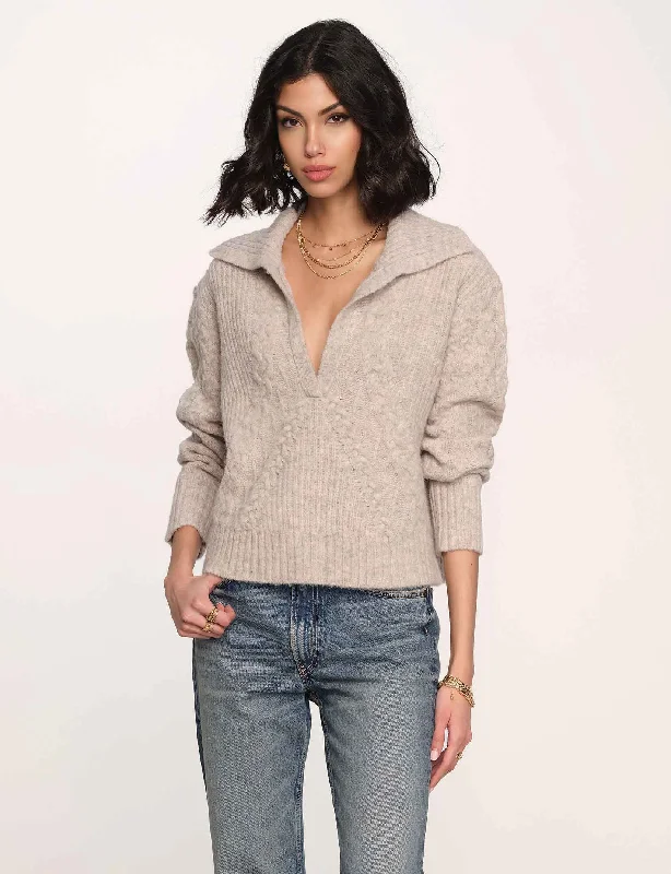 Fringe cotton pullover sweater tan -kalina sweater