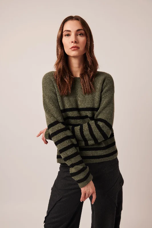 Metallic wool pullover sweater gold -FLORALIE STRIPED CREW NECK SWEATER