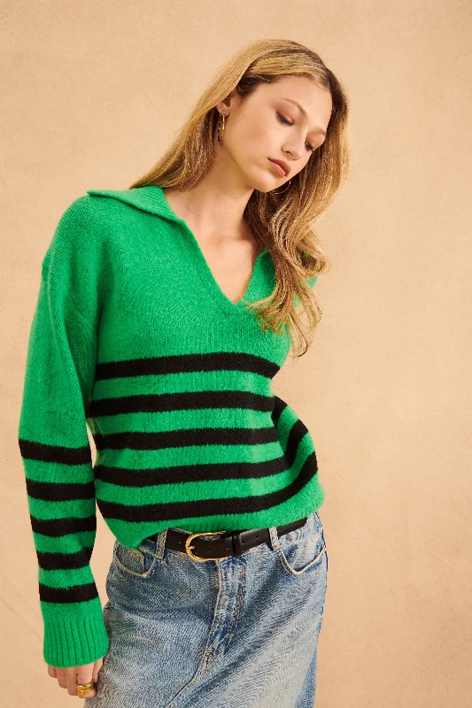 Neon purple pullover sweater bright -JAMESON STRIPED JOHNNY COLLAR SWEATER