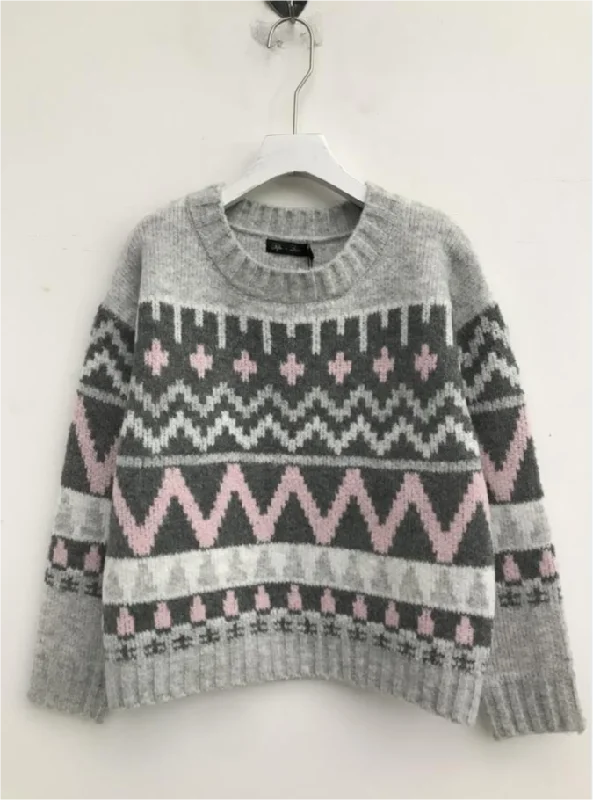 Metallic cotton pullover sweater bronze -LANDEN FAIR ISLE PULLOVER SWEATER