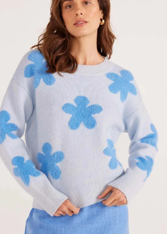 Satin pullover sweater glossy grey -MINKPINK Daisy Fluffy Sweater- Light Blue