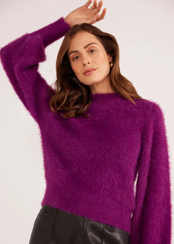 Textured wool pullover sweater purple -MINKPINK Millie Fluffy Knit Jumper- Plum