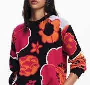 Satin pullover sweater glossy red -Niagara Sweater -Black Multi