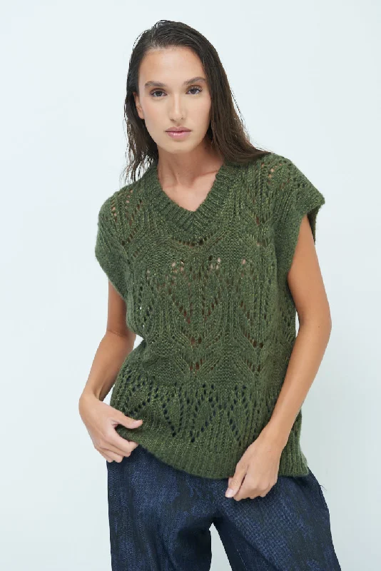 Metallic wool pullover sweater silver -Open-knit sleeveless pullover vest wholesale