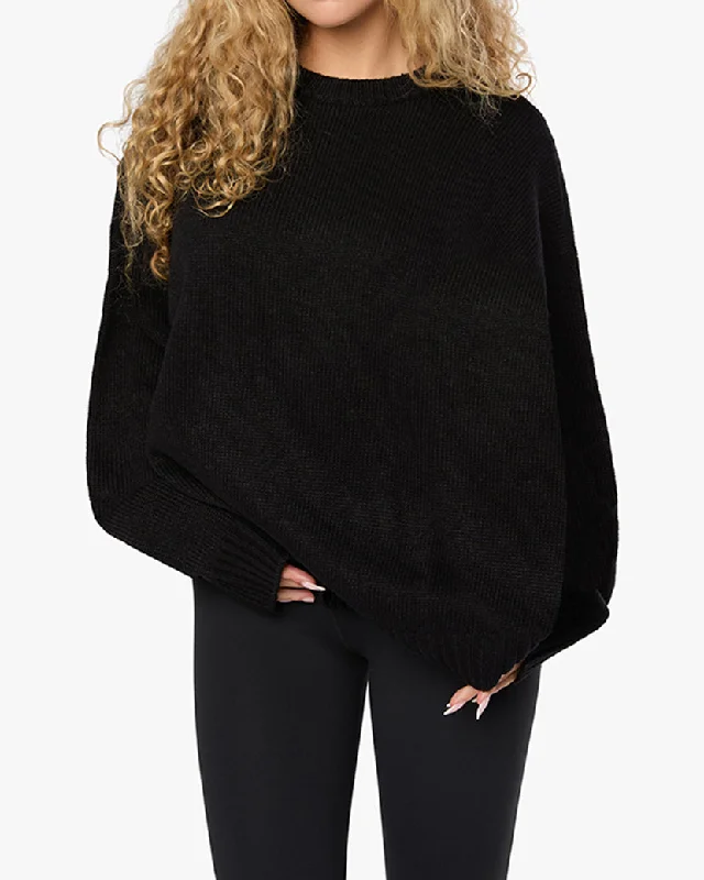 Textured pullover sweater woven gold -Oversized Crew Neck Sweater