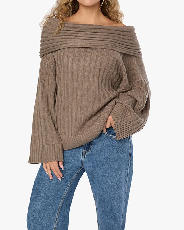 Long pullover sweater drapey grey -Oversized Off Shoulder Sweater