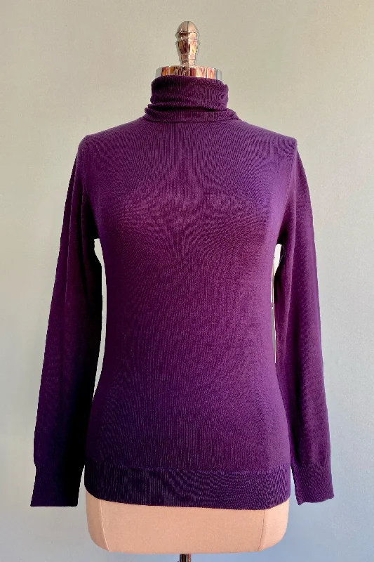 Satin pullover sweater glossy grey -Purple Long Sleeve Fitted Turtleneck Sweater