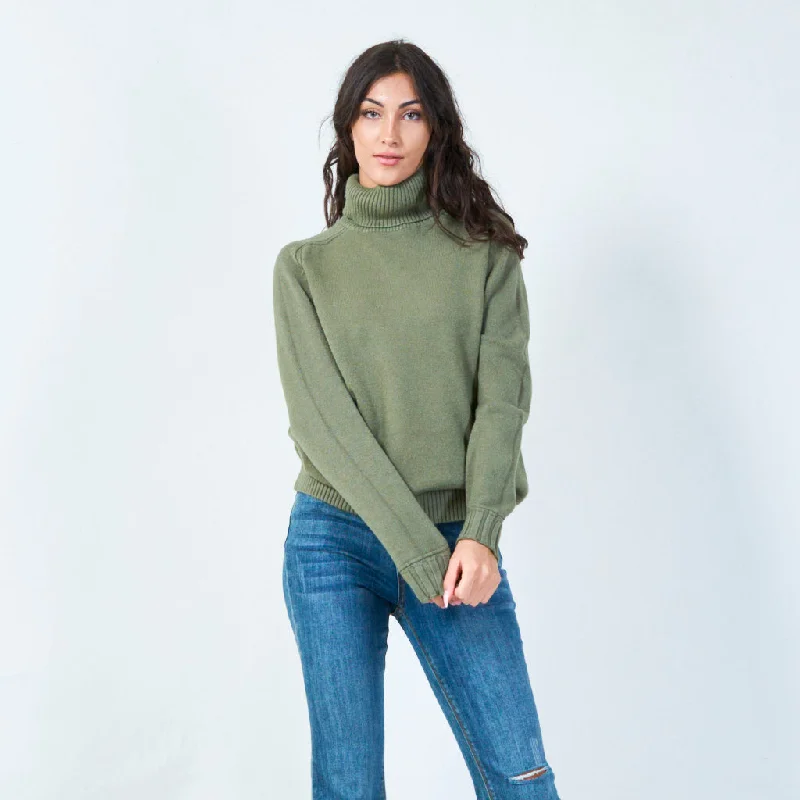 Oversized wool pullover sweater green -Ribbed funnel neck sweater wholesale