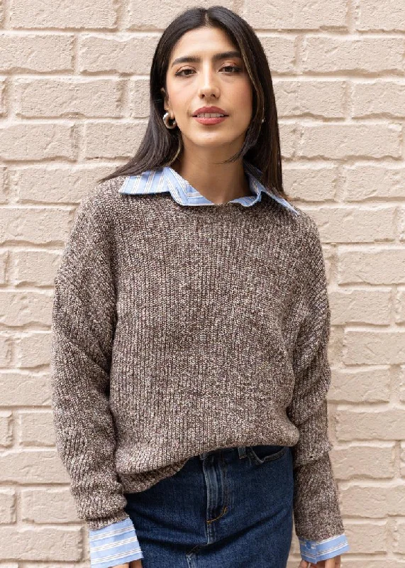 Cable knit pullover sweater chunky blue -Richie Crew Neck Sweater - Java ***FINAL SALE***