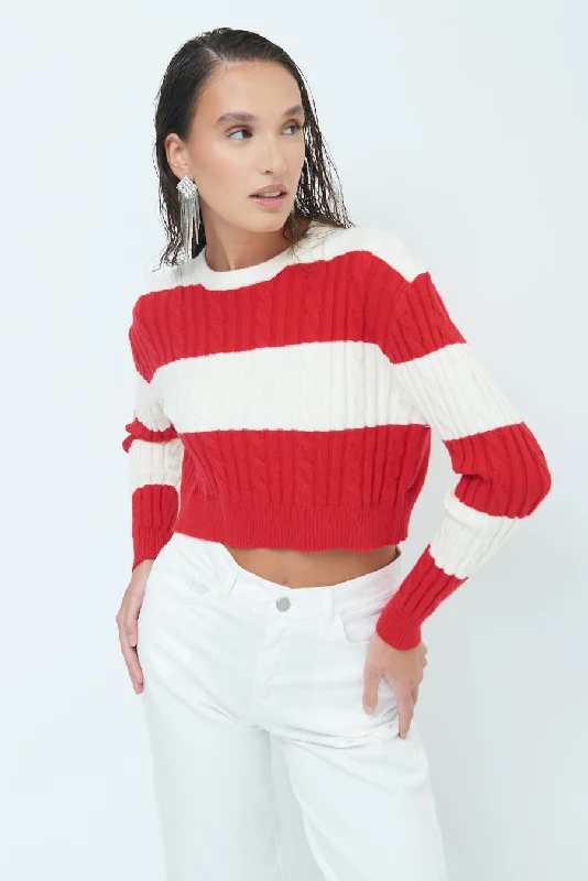 Mohair pullover sweater plush pink -Striped cropped sweater wholesale