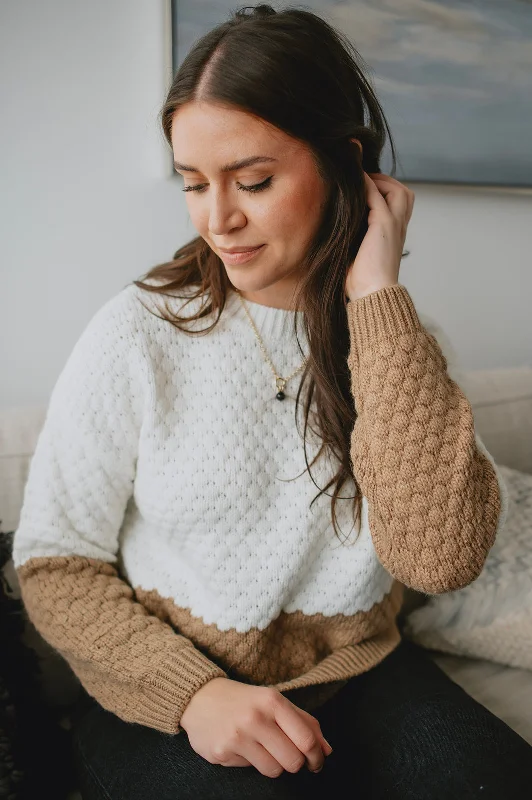 Textured cotton pullover sweater red -The Lindsy Two-Tone Pullover