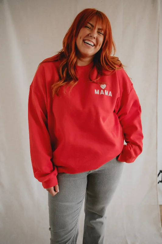 Turtleneck cotton pullover sweater black -The Mama Heart Pullover Sweatshirt - Red