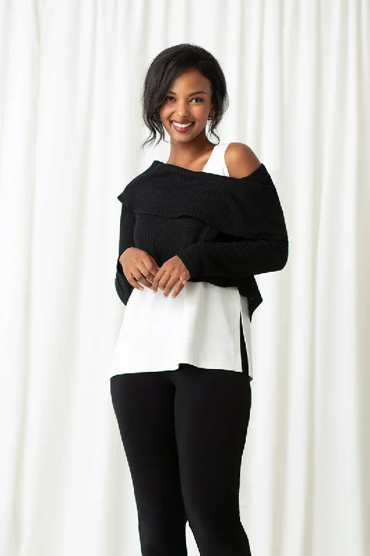 Oversized knit pullover sweater black -Weight Off Your Shoulder Sweater | Black