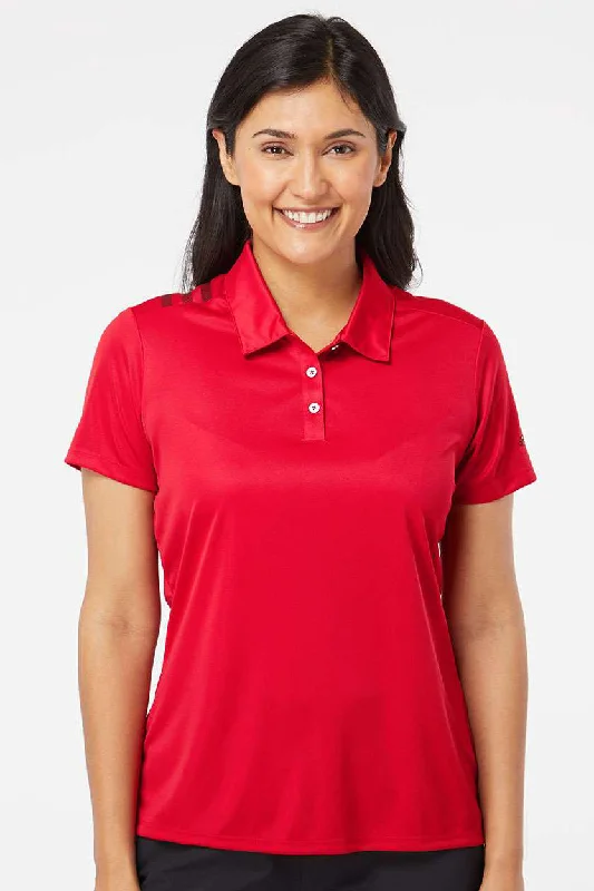 art tie shirts -Adidas Womens 3 Stripes UPF 50+ Short Sleeve Polo Shirt - Collegiate Red/Black