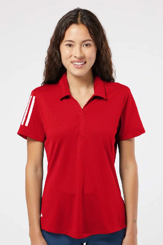 park vibe blouses -Adidas Womens Floating 3 UPF 50+ Stripes Short Sleeve Polo Shirt - Team Power Red/White