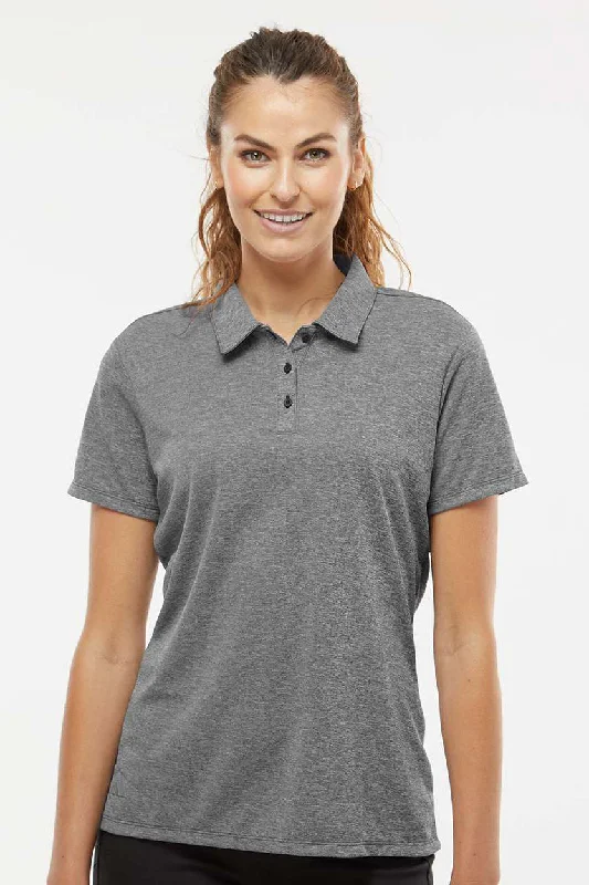 peak tough shirts -Adidas Womens Heathered Short Sleeve Polo Shirt - Black Melange