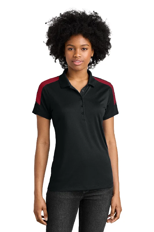 dino art blouses -Sport-Tek Womens Moisture Wicking Competitor United Short Sleeve Polo Shirt - Black/Deep Red - New