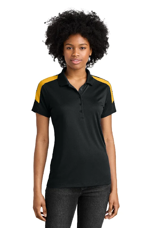 space fade blouses -Sport-Tek Womens Moisture Wicking Competitor United Short Sleeve Polo Shirt - Black/Gold - New