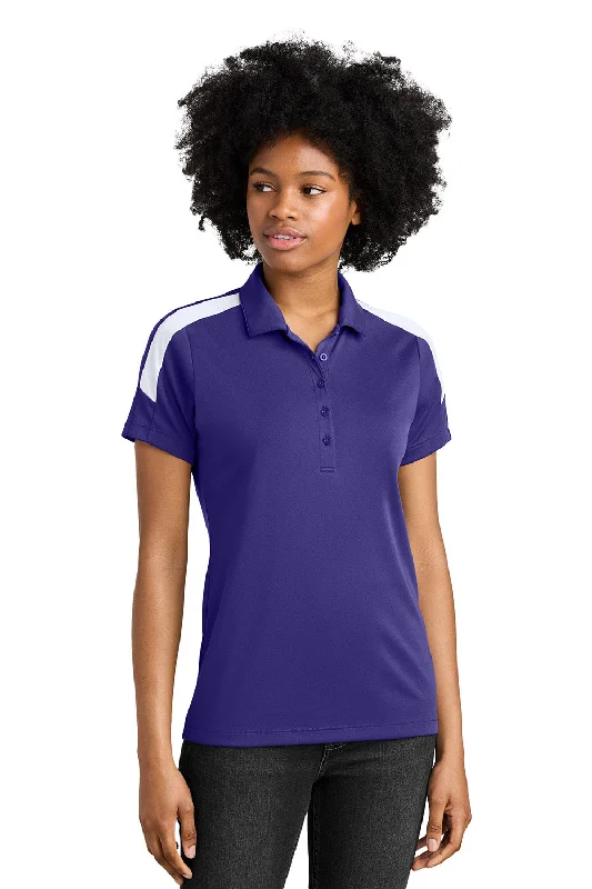 flex span shirts -Sport-Tek Womens Moisture Wicking Competitor United Short Sleeve Polo Shirt - Purple/White - New