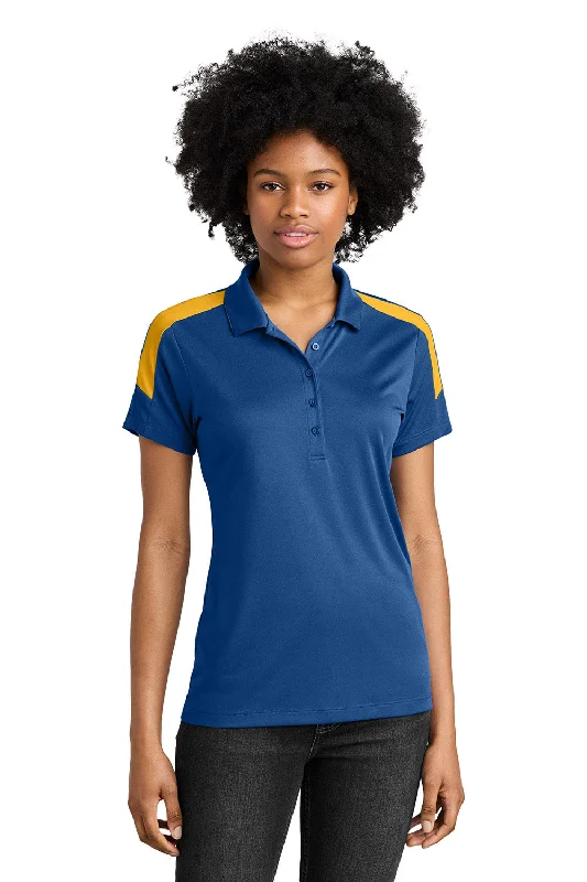 sleek modal blouses -Sport-Tek Womens Moisture Wicking Competitor United Short Sleeve Polo Shirt - Royal Blue/Gold - New