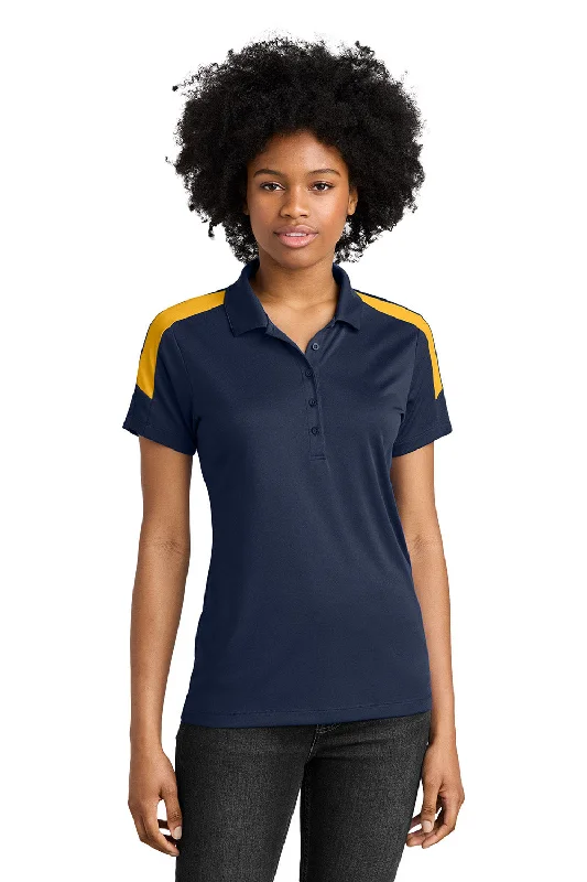 stitch quilt blouses -Sport-Tek Womens Moisture Wicking Competitor United Short Sleeve Polo Shirt - True Navy Blue/Gold - New