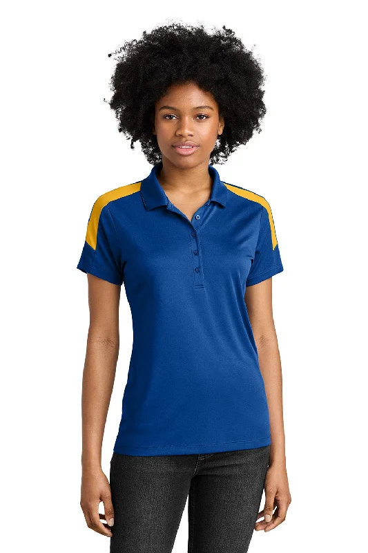 pure hue blouses -Sport-Tek Womens Moisture Wicking Competitor United Short Sleeve Polo Shirt - True Royal Blue/Gold - New