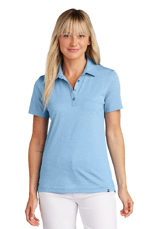 edge pouch blouses -TravisMathew Womens Sunnyvale Wrinkle Resistant Short Sleeve Polo Shirt - Heather Strong Blue - New