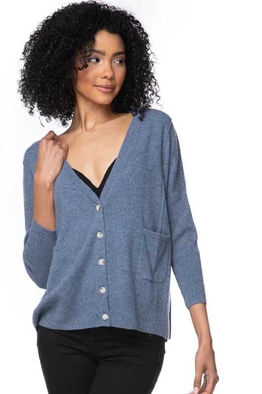 Pinstripe knit cardigan black -100% Cashmere Favorites Loose & Easy Cardigan