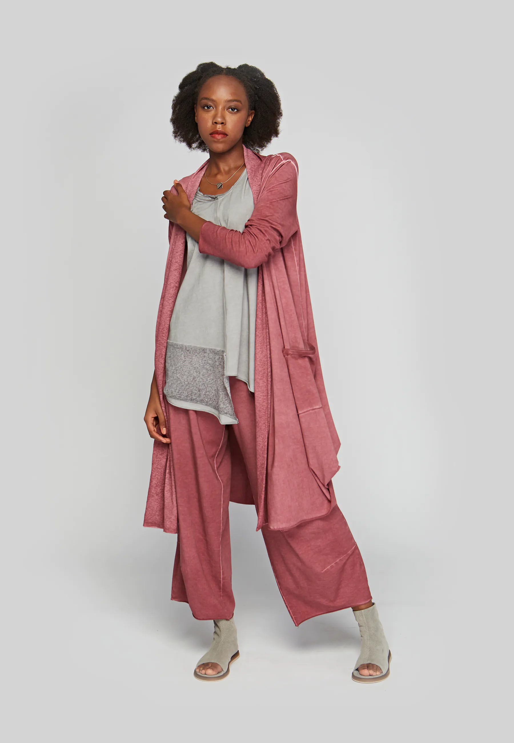 Oversized cotton cardigan purple -ARIA Garment dyed, long, cotton jersey duster