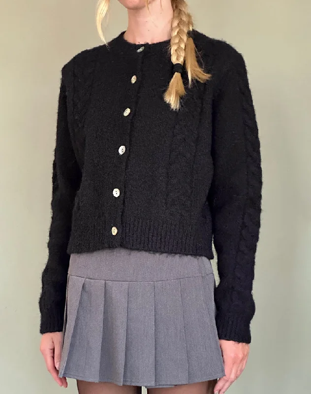 Cropped cotton cardigan white -Abelia Cable Knit Cardigan in Black