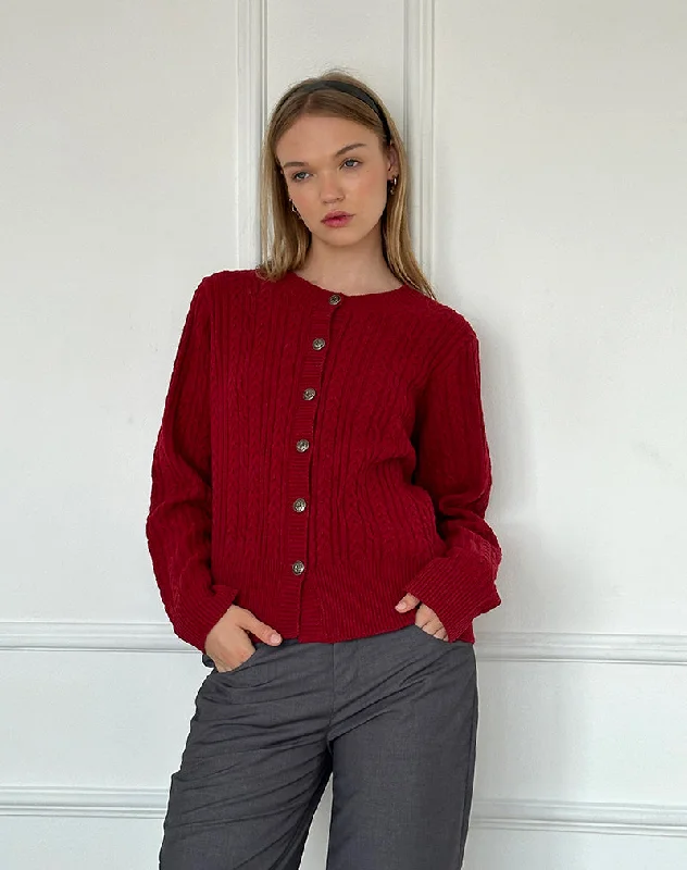 Plaid cotton cardigan purple -Bavana Cardigan in Deep Red