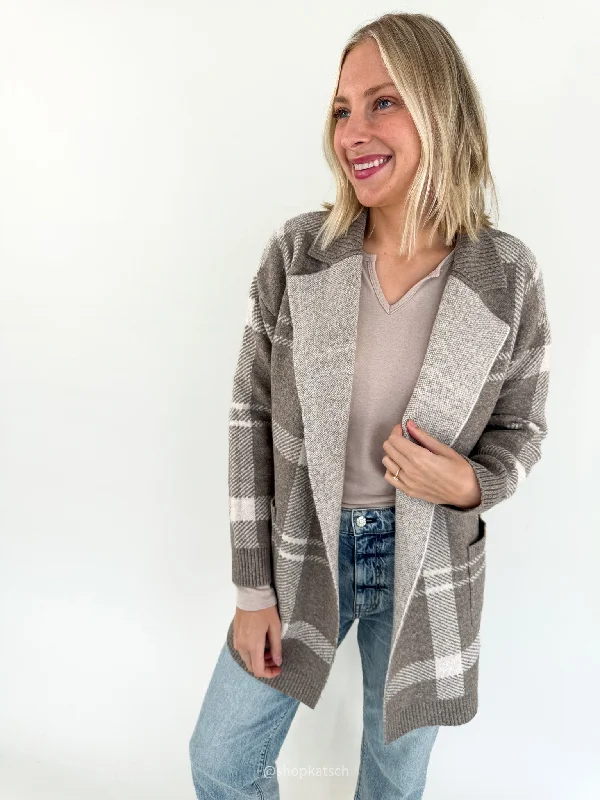 Pinstripe cardigan formal grey -Chelsea Oversized Plaid Jardigan