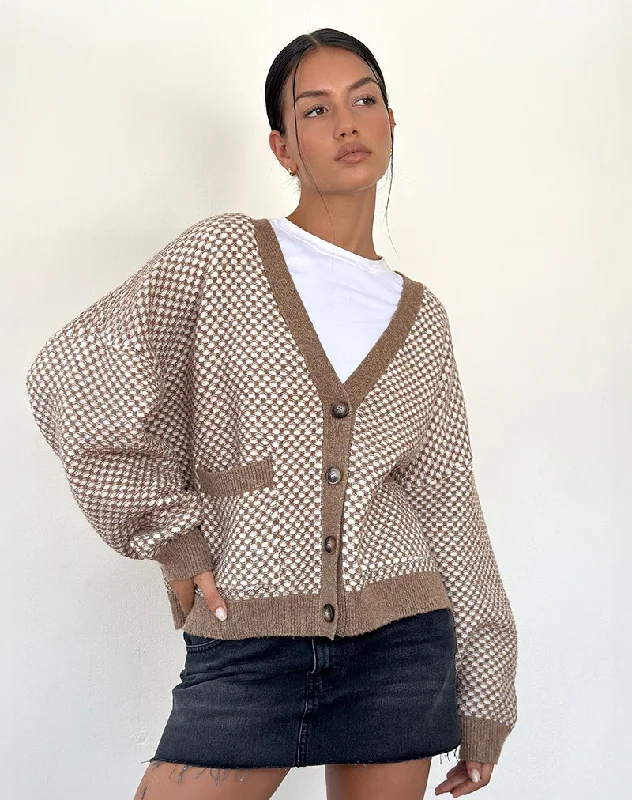 Metallic cotton cardigan silver -Danov Cardigan in Brown Gingham