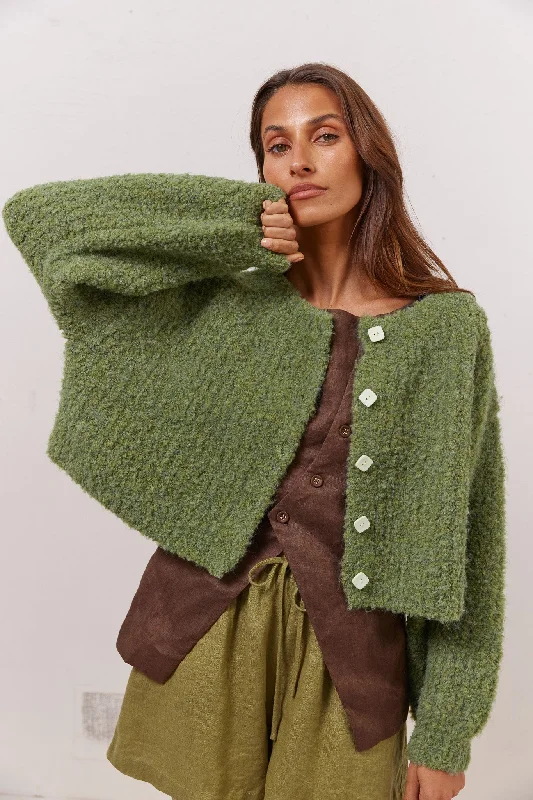 Lace knit cardigan green -Elsie Knit Cardigan Green