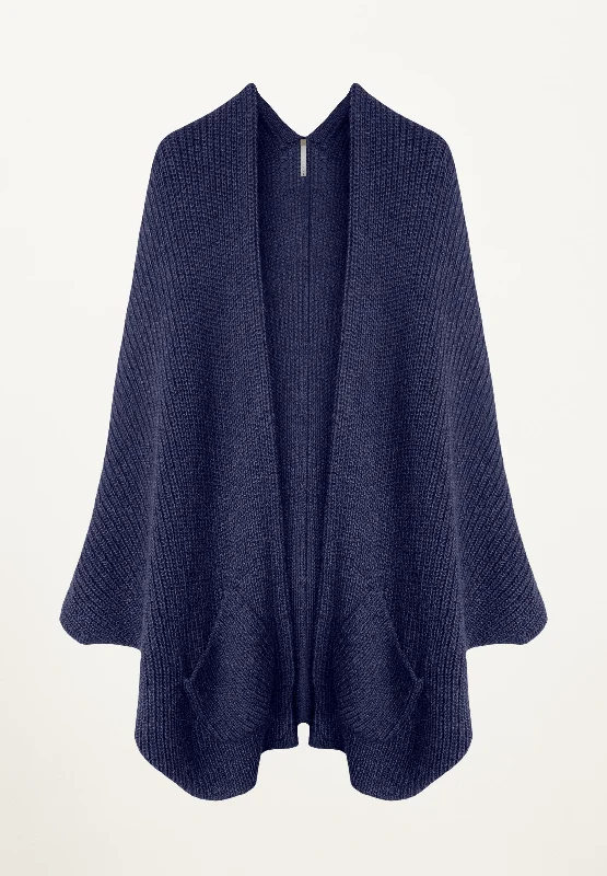 Textured wool cardigan peach -Erte Cape Cardigan in Indigo