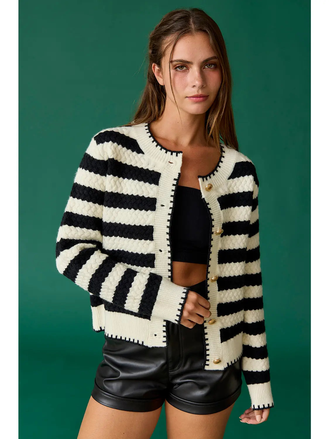 Oversized wool cardigan green -Fall Capsule Striped Cardigan