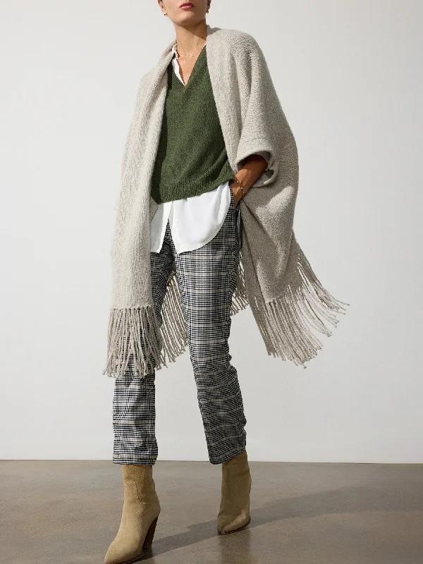 Pinstripe knit cardigan beige -The Jens Poncho Wrap