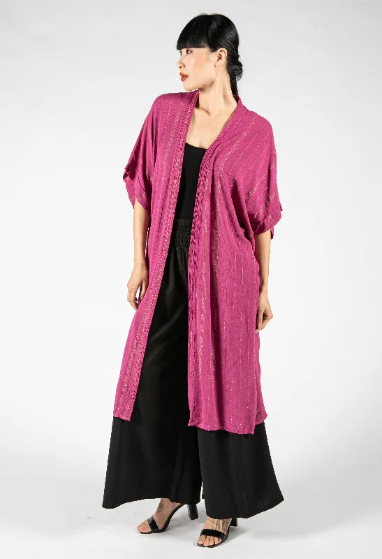 Embroidered cotton cardigan pink -Lurex Stripe Cardigan