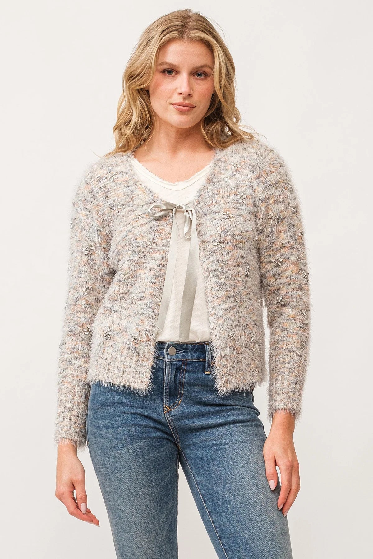 Hooded wool cardigan tan -Serafina Cardigan Snowy Meadow