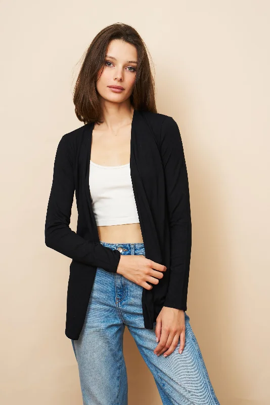 Lace knit cardigan white -Soft Touch Open Cardigan in Noir