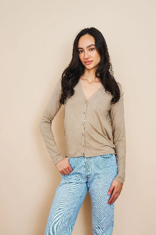 Textured knit cardigan tan -Soft Touch V-Neck Cardigan in Desert