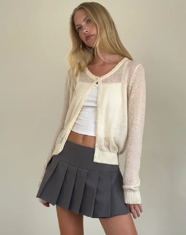 Alpaca cotton cardigan navy -Solana Light Knit Cardigan in Ivory