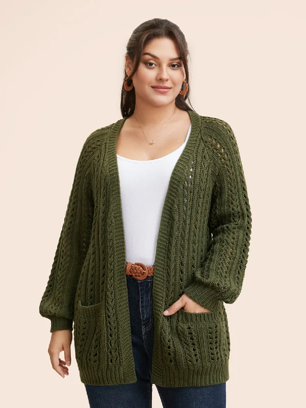 Neon lime cardigan bright -Solid Cable Knit Raglan Sleeve Cardigan