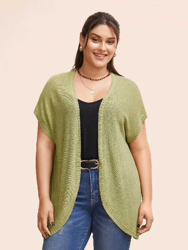 Button-up wool cardigan green -Solid Kimono Collar Dolman Sleeve Cardigan