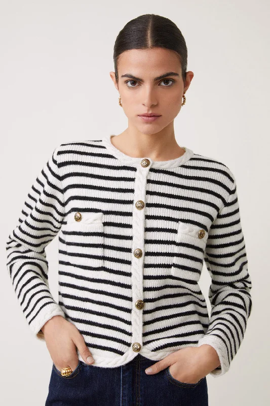 Longline knit cardigan white -Suncoo Gabriel Black/Cream Buttoned Cardigan