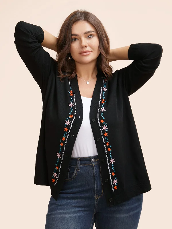 Pinstripe cotton cardigan blue -Supersoft Essentials Floral Embroidered Cardigan