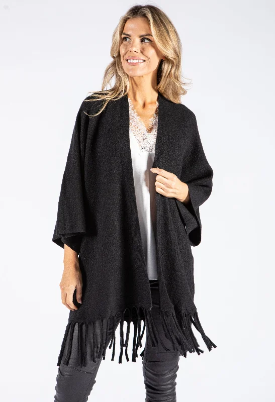 Sheer cotton cardigan navy -Tassel Hemline Cardigan