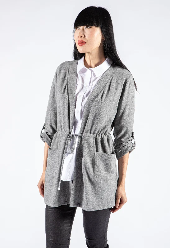 Striped knit cardigan navy -Tie Waist Cardigan