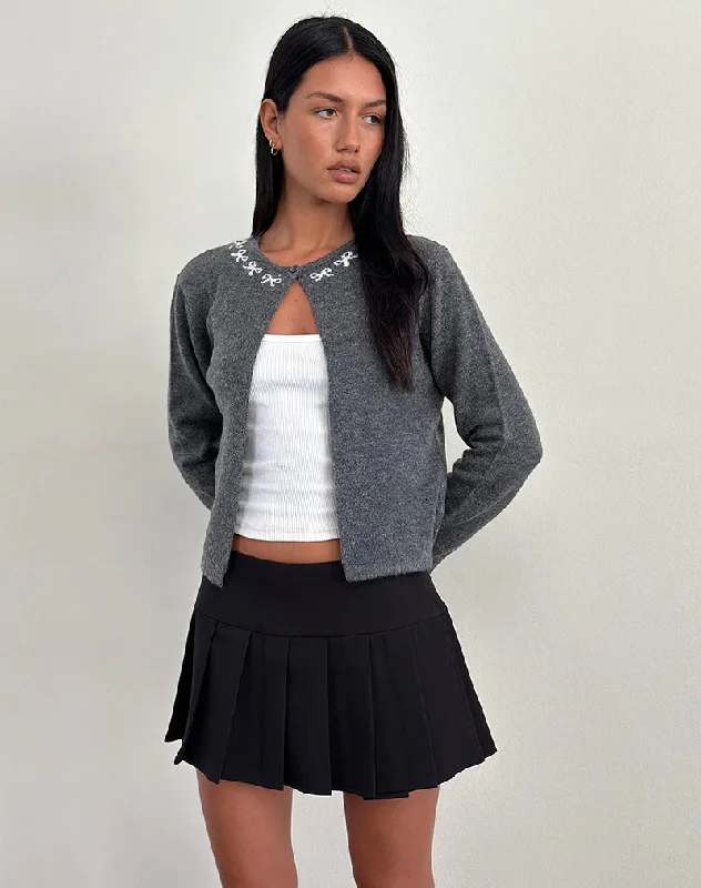 Sheer wool cardigan grey -Wunara Cardigan in Grey with Ivory Bows